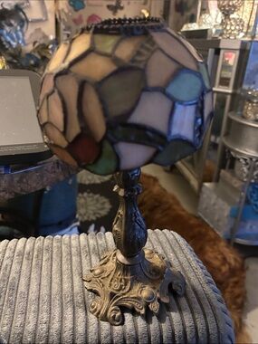 Dale Tiffany Multicolored Stained Glass Table Lamp - Blue, Green, Cream